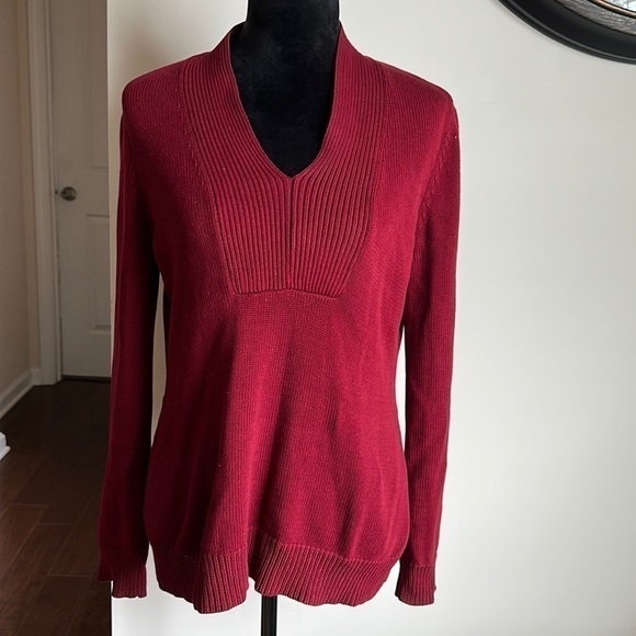 GEOFFREY Beene Sport Maroon Burgundy V-neck Sweater - Picture 2 of 10